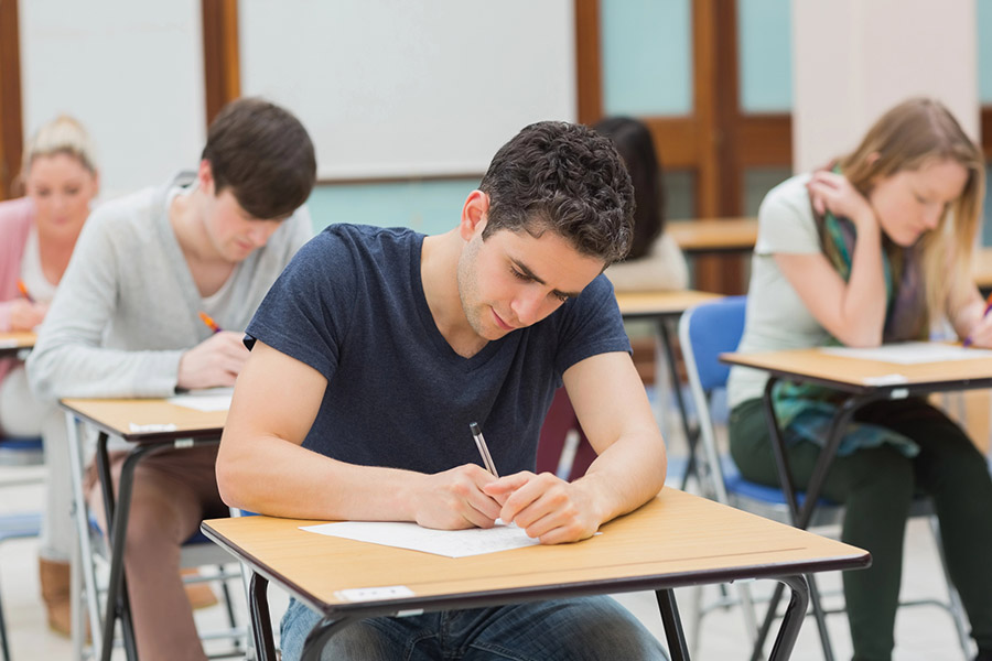 Students taking a test in a classroom in Escondido